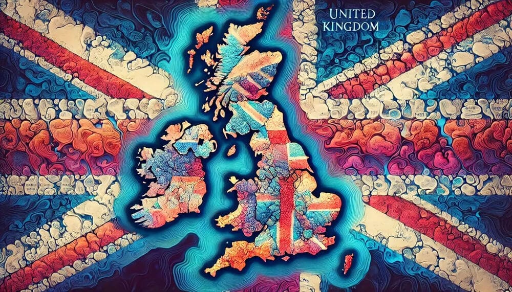 Map of United Kingdom and all its regions.