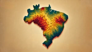 Multi-colored layers styling a map showing the shape of Brazil.