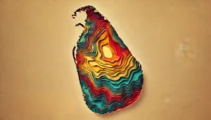 Layers of colors fill in the shape of the country of Sri Lanka.